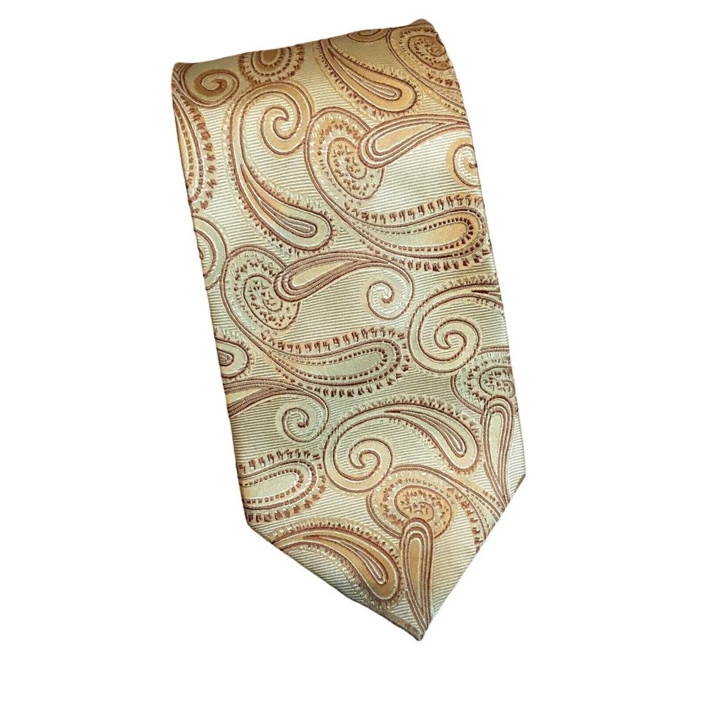 Adolfo Gold 100% Silk w/Tan Paisley Men’s Tie EUC